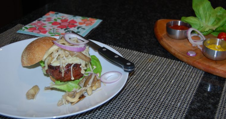 Beef Burgers with Mushrooms and Swiss Cheese