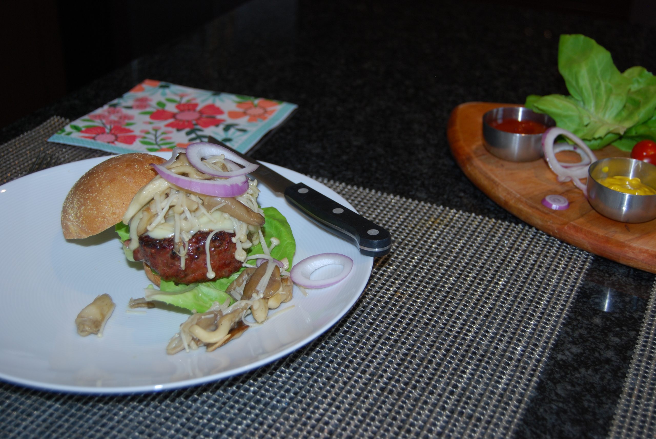 Beef Burgers with Mushrooms and Swiss Cheese