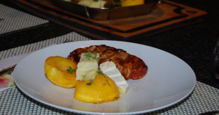 Grilled Pork Chops, Peaches and Brie