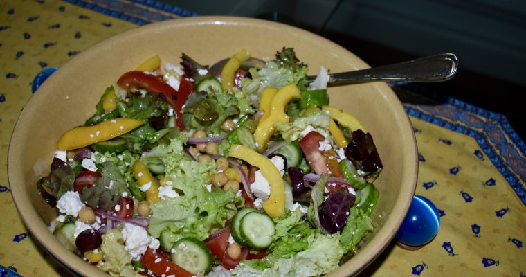Greek Salad with Chick Peas and Baby Greens