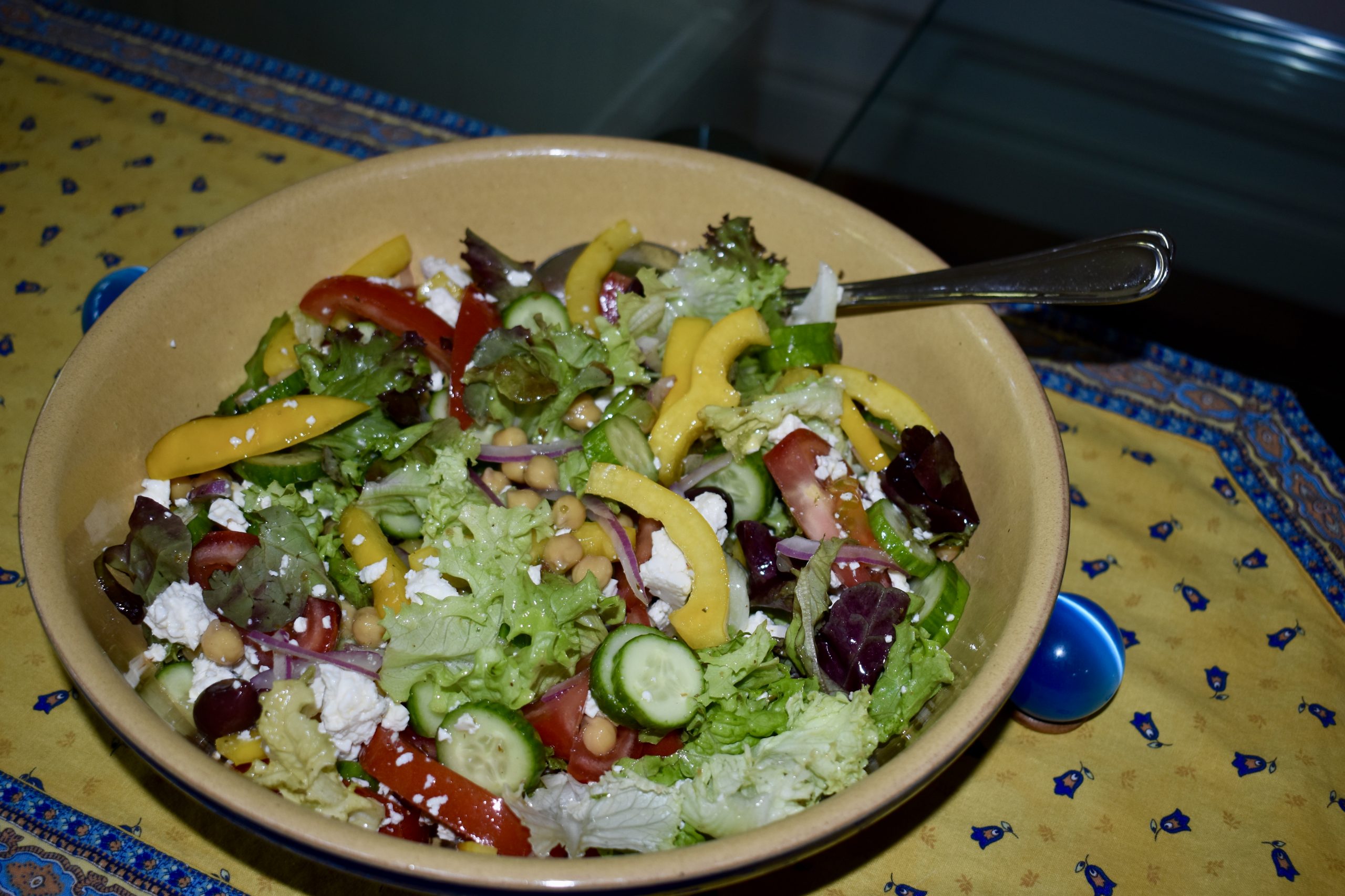 Greek Salad with Chick Peas and Baby Greens